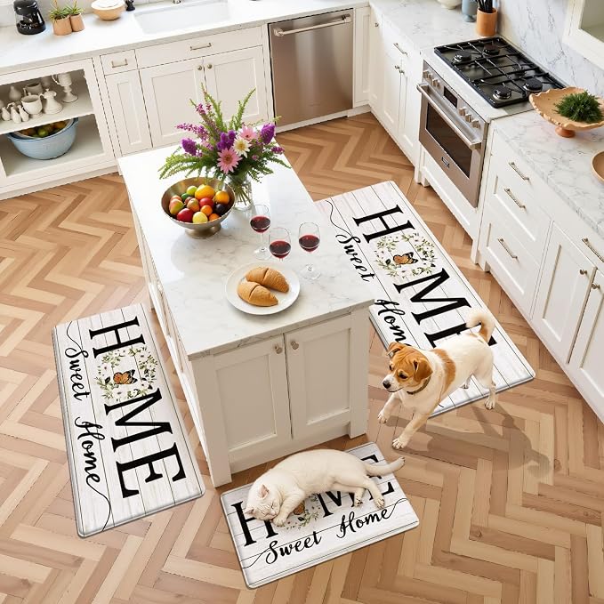 Yamaziot Anti Fatigue Kitchen Rug Set of 3, Non-Slip Waterproof Farmhouse Cushioned Comfort Standing Floor Mat for Kitchen, Office, Sink, Laundry