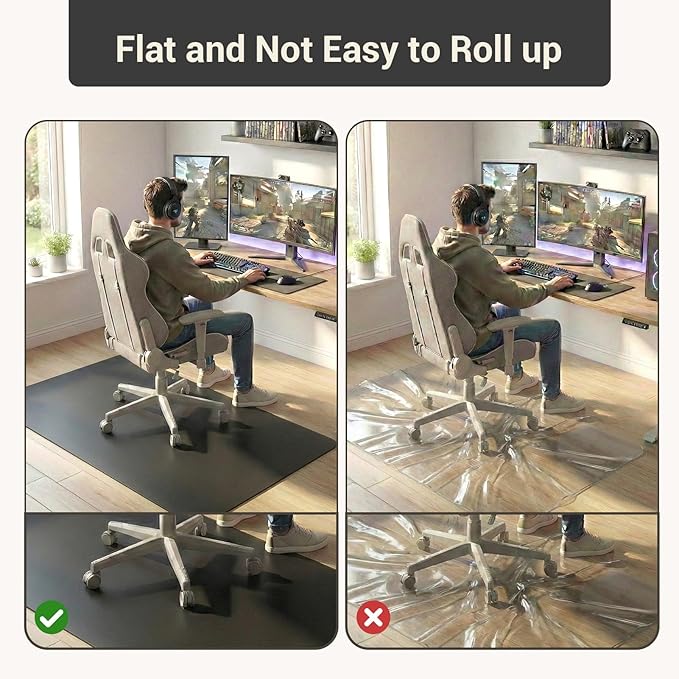 Office Rolling Chair Mat for Hardwood and Tile Floor, Black, Anti-Slip, Non-Curve, Chair Mat Best for Under The Computer Desk, 47 x 35 Rectangular Non-Toxic Plastic Protector, Not for Carpet