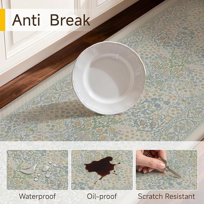 Kitchen Mats for Floor Thick Anti Fatigue Waterproof Vintage Spring Floral Kitchen Rugs 2PCS Cushioned Non Blue Comfort Standing Mats for Sink Laundry Office 17.3"×47"+17.3"×30"