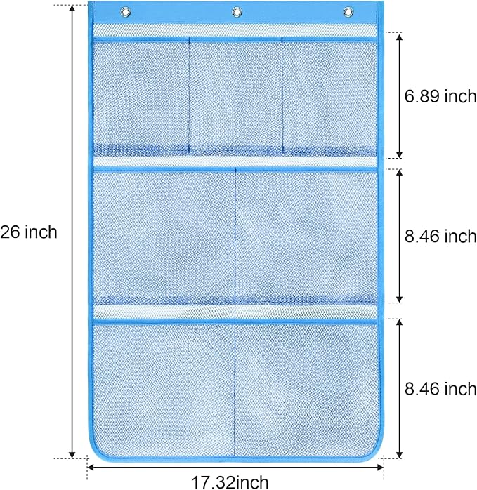 F-color Cruise Essentials 2026 - Mesh Shower Organizer Hanging with 7 Pockets for RV Gym Camping, Quick-Dry Portable Toiletry Bag with Metal Hooks for Bathroom Travel Toiletries, Blue+Blue