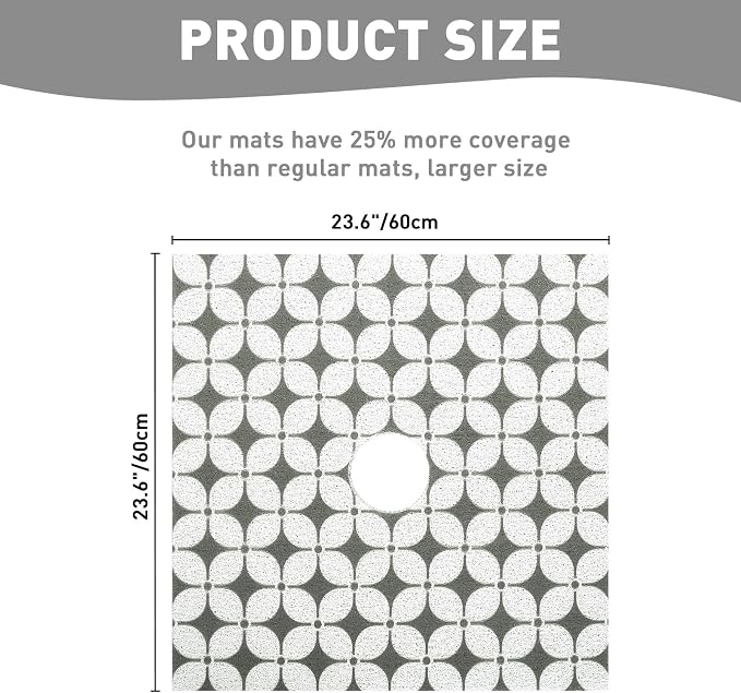 Square Shower Mat Non Slip: 24 x 24 Inch Extra Large Shower Mats with Drain Hole in Middle - PVC Loofah Anti Slip Shower Floor Matt for Inside Shower