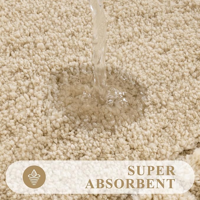 Pauwer Bathroom Rugs Sets 3 Piece Bathroom Shower Rugs with U-Shaped Contour Toilet Mat Absorbent Microfiber Plush Bath Mats Non Slip Bath Rug Machine Washable Shaggy Bath Mat Set, Beige