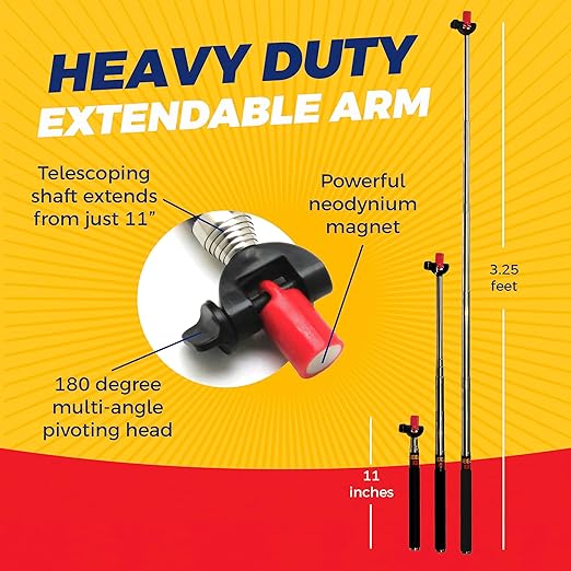 Magnet Pal MagnetStick 39" Telescoping Magnetic Pickup Tool, Retractable Magnet Pickup Tools, Picker Upper Grabber with Neodymium Anti-Rust, Heavy Duty Extendable Arm