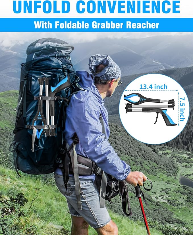 Kekoy 40 Inch Grabber Reacher Tool for Seniors 2 Pack, Foldable Reacher Grabbers Pickup Stick with Anti-Slip 360° Rotating Jaw, 4" Wide Extended Claw with Magnet for Disabled, After Surgery Recovery