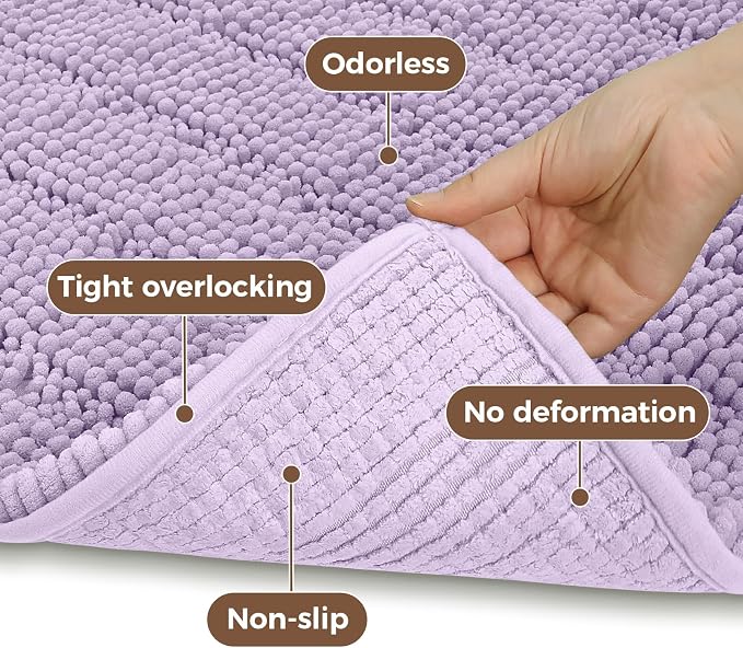 Bcoimo Large Bathroom Rug, Chenille Bath Mat with High Low Pile Design, Soft Absorbent Non Slip Bath Rug, Machine Washable Quick Dry Mat for Shower, Tub, Sink and Vanity