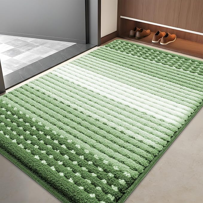 Kitinjoy Indoor Outdoor Door Mat, 40x32 Non-Slip Absorbent Dirt Trapper, Low-Profile Washable Inside Entrance Front Floor Mat, Sturdy Soft Entry Dotted Ombre Doormats for Entryway, Sage Green