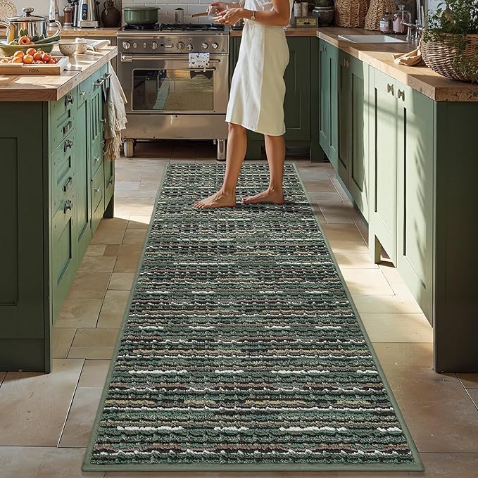 Kitchen Rugs-Non Slip Kitchen Mats for Floor-Thick Stain Resistant Vintage Kitchen Floor Mat Runner Carpet for Hallways Entryway Laundry Room Washable（Green 22"x59"）
