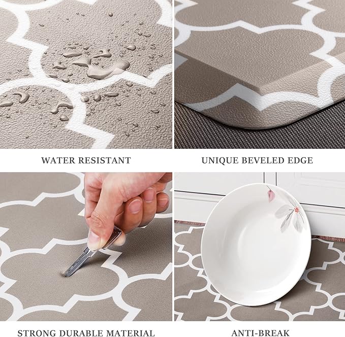 WISELIFE Kitchen Runner Rugs Anti-Fatigue mats,17.3"x 28",Non Slip Waterproof Ergonomic Comfort Mat for Kitchen, Floor Home, Office, Sink, Laundry,Khaki