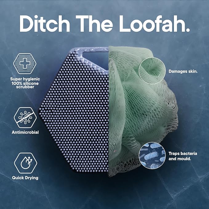 TOOLETRIES Premium Silicone Body Scrubber 2.0, Hygienic Loofah Alternative, Exfoliating Shower Scrubber for Sensitive Skin, Quick Drying & Long-Lasting Bathroom Essentials for Men & Women - Glacier