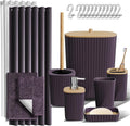Clara Clark Bathroom Accessories Set - Bathroom Set, Bathroom Sets with Shower Curtain and Rugs, Shower Curtain Set with Trash Can - Purple - 22PC