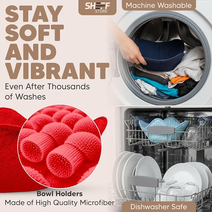 Sheff Microwave Bowl Cozy Holders Set of 4 - Durable and Reliable for Hot and Cold Plates and Dishes - Ideal Household Gift (Red, 11 inch)