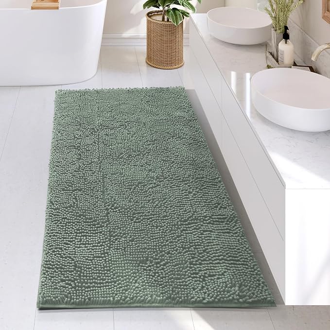Hearth & Harbor Bathroom Rugs, Chenille Bath Mat - Machine Washable Bath Mats for Bathroom Non-Slip Backing Rubber, Quick Dry Bathroom Mat, 26 x 44 - Ice Green