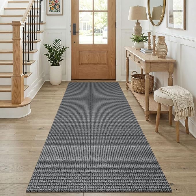KOZYFLY Runners for Hallways 3x8 ft Washable Kitchen Runner Non Slip Rubber Backed Hall Runners Cotton Entryway Runner Rugs Floor Carpet for Indoor Backdoor Bedroom Kitchen, Grey/Dark Grey