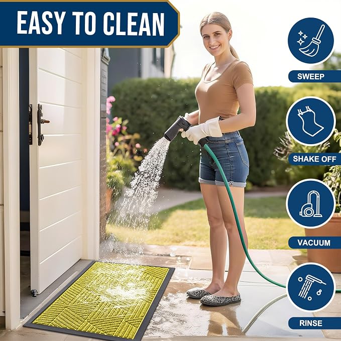 Smiry Front Door Mat Outside Entrance, Heavy Duty Sturdy Natural Rubber Doormat, Trap Dirt and Moisture, Easy Clean Low Profile Welcome Floor Mats for Indoor Outdoor Entry, 35X23 Inch, MST- Yellow