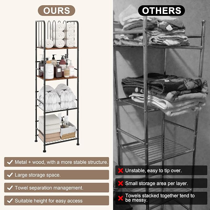 Towel Rack Free Standing 4-Tier M-Shaped Detachable Dividers, Durable Metal Towel Holder, Pool Items Holder, Space-Saving Storage Organizer, Modern Bath Towel Shelf for Bathroom Patent Pending