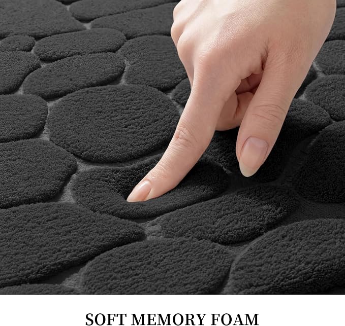 YIHOUSE Memory Foam Bath Mat Cobblestone Bathroom Rugs Super Water Absorbent Bath Mats for Bathroom Machine Washable Bath Rugs(24 x 36,Black)