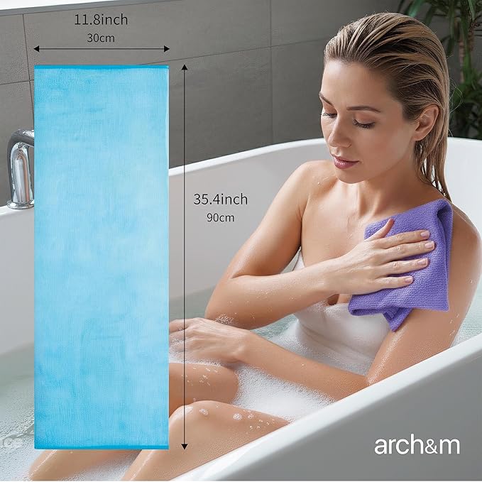 ARCH&M Exfoliating Washcloth Body Scrubber 35-Inch Japanese & Korean Back Scrubber Towel for All Skin Type Daily Use in Shower, Textured Nylon Body Washcloth for Smoother-Looking Skin Quick-Dry 3 Pack