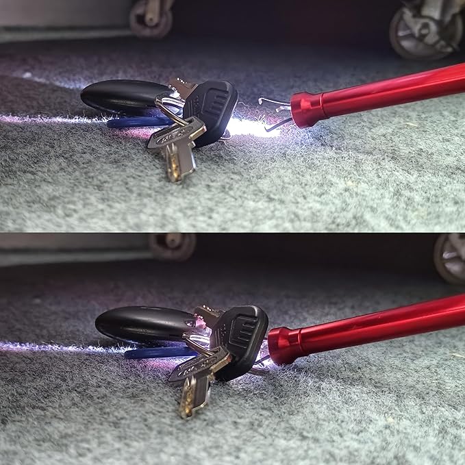Flexible Claw Pickup Tool with Magnet Tool Flexible telescoping Claw led Light Grabber Extend，Long 28'' Four Claw 4-Claw for Small Parts Pickup Reacher Tool for Mechanics,Jewelry,Kids,etc. (Red)