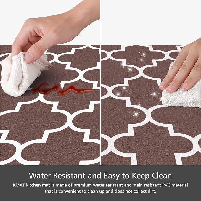 KMAT Kitchen Mat [2 PCS] 0.47in Cushioned Anti-Fatigue Kitchen Rug, Waterproof Non-Skid Heavy Duty PVC Ergonomic Comfort Standing Mat for Floor, Brown