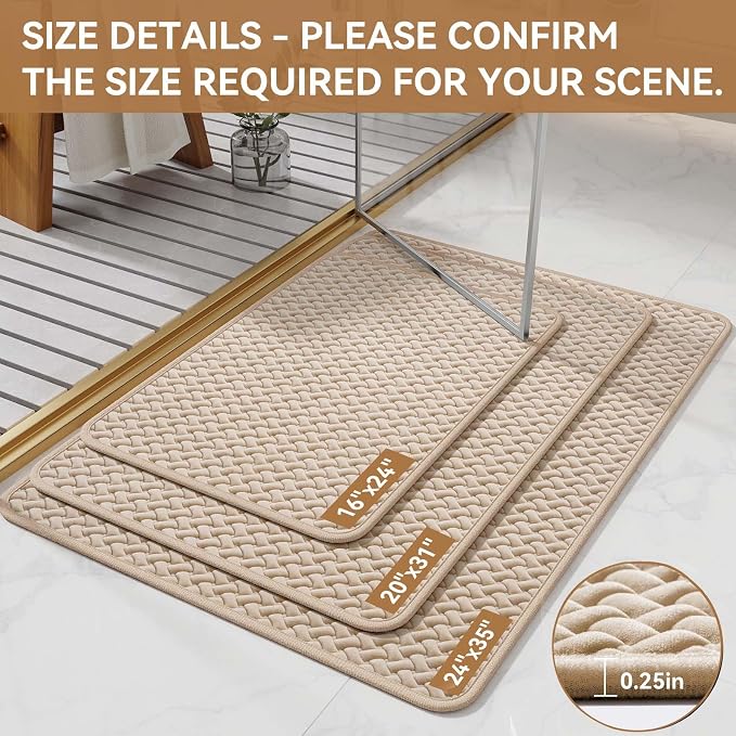 YDKGL Bathroom Rugs Non Slip, Super Absorbent Quick Dry Bath Mats for Bathroom, Foam Weave Texture Thin Bath Rugs Washable with Rubber Backing Fit Under Door Outside Shower, 20” x 31“