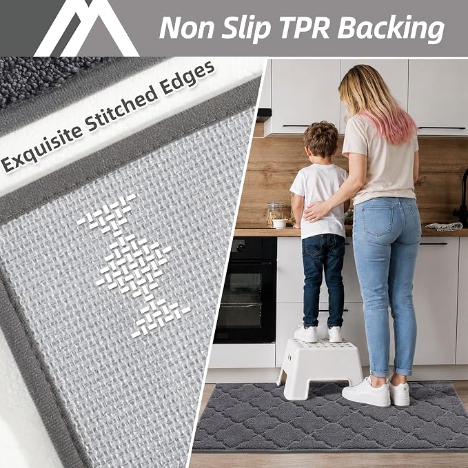 COSY HOMEER Soft Kitchen Floor Mats for in Front of Sink Super Absorbent Kitchen Rugs and Mats 20"x79" Non-Skid Kitchen Mat Standing Mat Washable,Polyester,Dark Grey