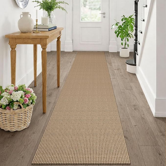 KOZYFLY Runners Rugs for Hallway 2x10, Washable Runner Rug, Woven Non Slip Kitchen Runner, Braided Entryway Rug, Floor Carpet for Entry, Aisle, Hall, Orange Beige/Tan/Brown