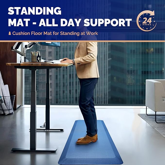 FEATOL Anti Fatigue Mat for Standing, 9/10 Extra Thick Ergonomic Standing Desk Mat, Comfort Memory Foam Standing Mat at Home,Office All Day (20" x 59", Blue, 1PC)