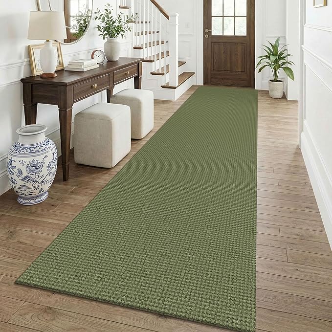 KOZYFLY Cotton 3x12 Runners Rugs for Hallway, Long Washable Runner Rug, Woven Non Slip Kitchen Runner, Braided Entryway Rug, Floor Carpet for Entry, Aisle, Hall, Olive Green/Earthy Green