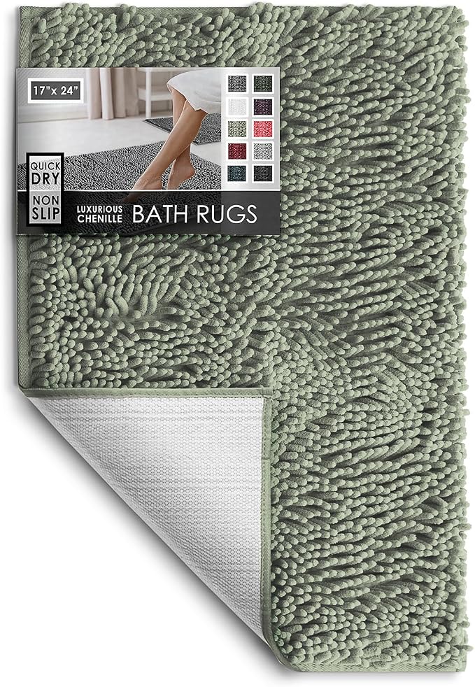 Hearth & Harbor Bathroom Rugs, Chenille Bath Mat - Machine Washable Bath Mats for Bathroom Non-Slip Backing Rubber, Quick Dry Bathroom Mat