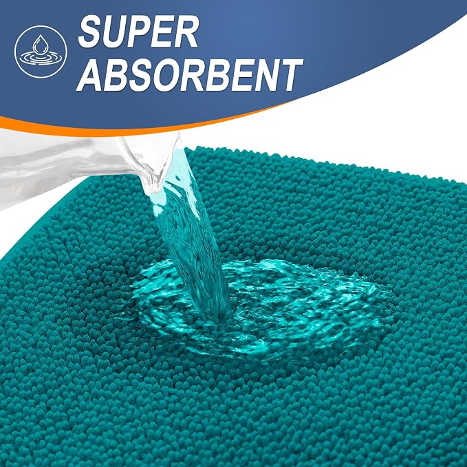 OLANLY Thick Memory Foam Small Bathroom Rugs 24x16, Extra Soft Absorbent Bath Rug, Quick Dry Bath Mat, Non-Slip, Machine Washable Carpet for Bathroom, Tub and Shower, Home Decor Accessories, Deep Lake