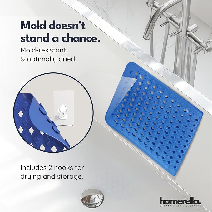 Bathtub Mat Non Slip 35x16 - homerella® Bath Mat Incl. Hooks for Drying, Extra Long, 100% BPA Free, Shower Mat Non Slip Anti Mold, Machine Washable, Shower Mats for Inside Shower Mildew Resistant