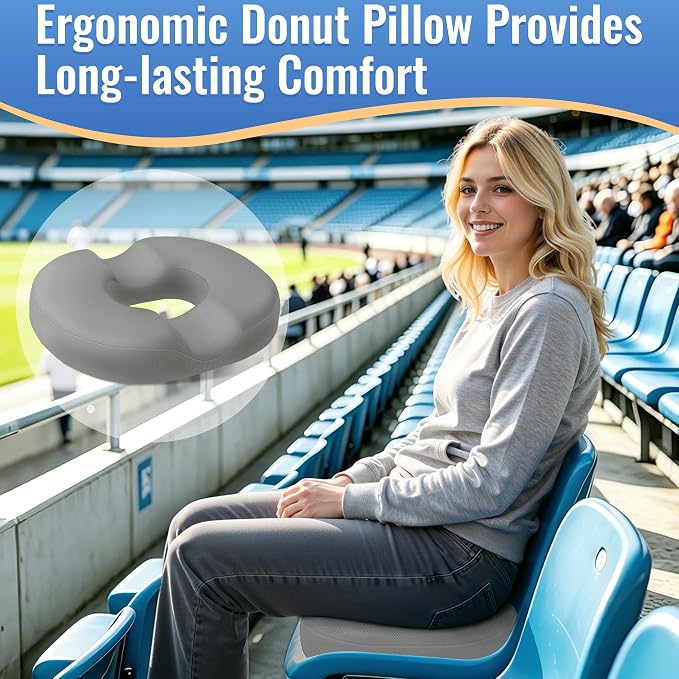CloudBliss Donut Pillow Stadium Seat Cushion for Tailbone Pain Relief and Hemorrhoids, Memory Foam Seat Chair Cushion, Portable Seat Cushions for Bleachers, Car, Home & Office