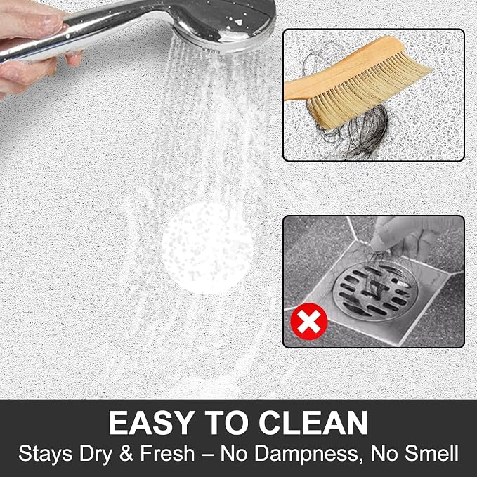 Extra Large Square Shower Mat for Inside Shower, 24 x 24 Inch Shower Floor Mat with Center Drain Hole, Designed for Walk-in Showers, Non-Slip Loofah Mat with Wide Coverage for Stable Standing