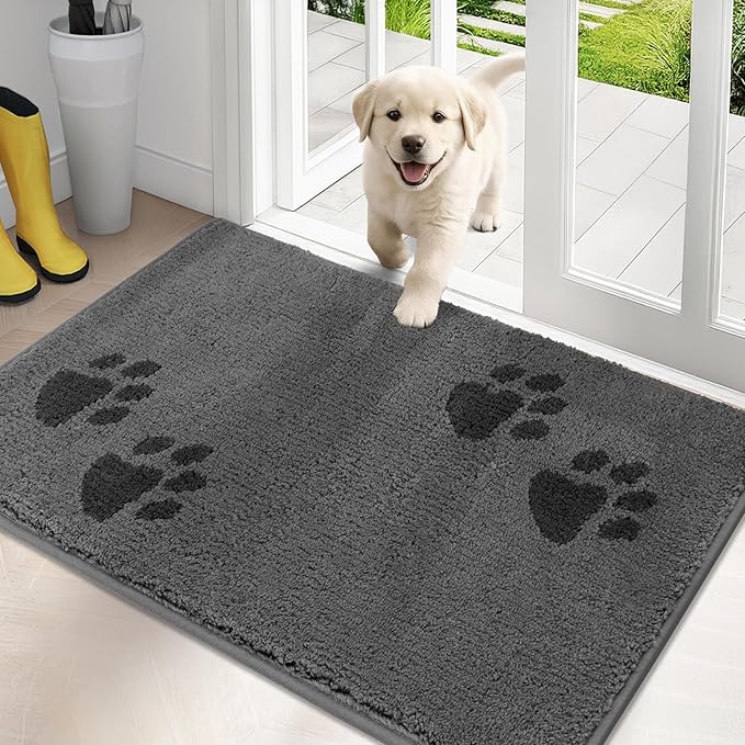 PURRUGS Dirt Trapping Door Mat 24" x 35.5", Non-Skid/Slip Machine Washable Microfiber Entrance Rug, Shoes Scraper, Dog Doormat, Super Absorbent Floor Mat for Muddy Wet Shoes and Paws, Grey
