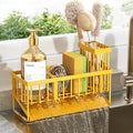Cisily Lemon Yellow Sink Caddy Organzier with High Brush Holder, Sponge Holder for Sink, 304 Rustproof Stainless, Kitchen Countertop Soap Dispenser Organizer, Lemon Kitchen Decor and Accessories