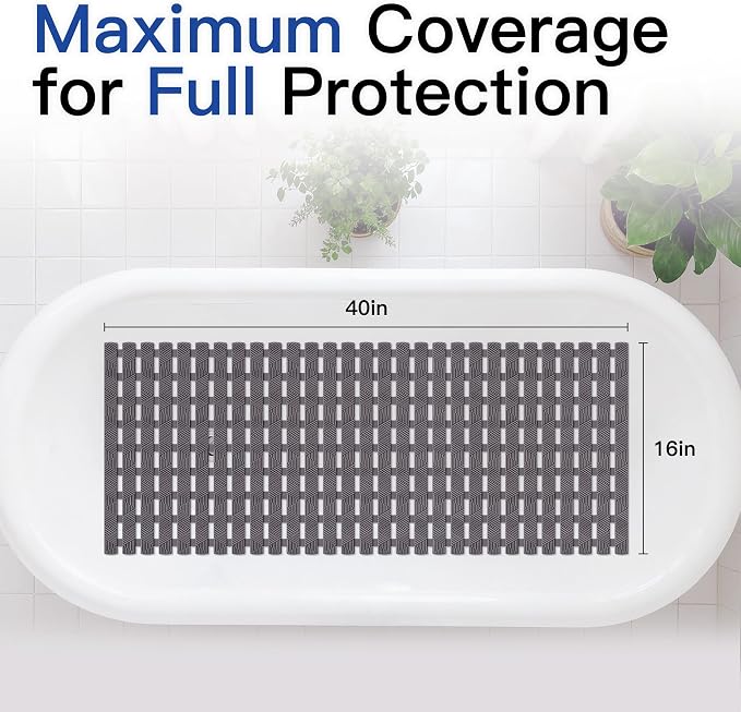 Non Slip Bathtub Mat - Shower Mats for Inside Shower, Rectangular PVC Tub Mat with 200+ Suction Cups for Safety, 40x16 Inch, Dark Gray