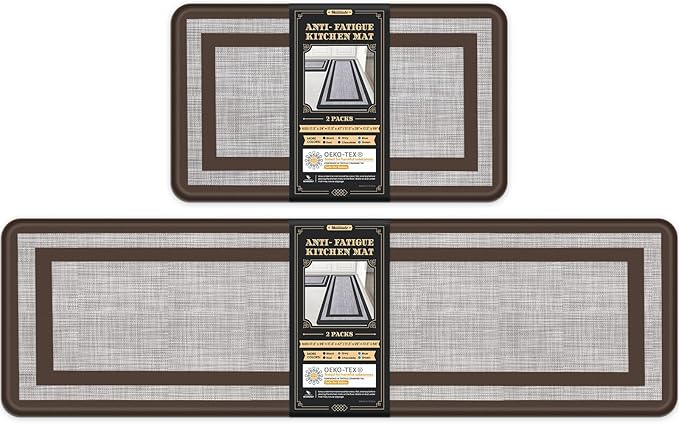 Mattitude Kitchen Mats Set of 2 Cushioned Rugs 0.47 inch Thick Anti-Fatigue Mats for Kitchen Floor,Waterproof Non-Slip Mats and Rugs Set for Office,Floor,Laundry 17.3"×29"+17.3"×59",Chocolate