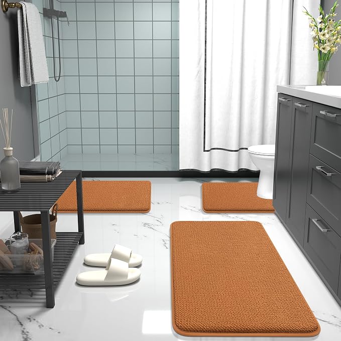 OLANLY Thick Memory Foam Bath Mat Rug 30x20, Extra Soft Absorbent Bathroom Rug, Quick Dry Bath Mats, Non-Slip, Machine Washable Carpet for Bathroom, Tub and Shower, Home Decor Accessories, Clay