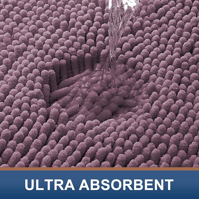 Smiry Luxury Chenille Toilet Rugs U-Shaped 24x20, Soft Absorbent Non-Slip Contour Bathroom Rugs for Toilet, Machine Washable Contoured Bath Mats, Deep Plum