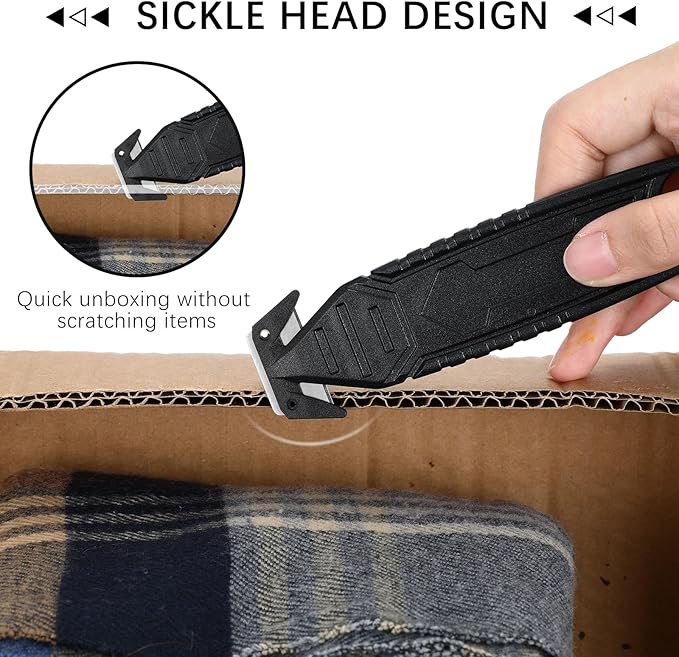 Therwen 20 Pcs Safety Box Cutter Knife of Stainless Steel Concealed Blade Package Opener with Tape Splitter for Carton Cardboard Wrap Letter Work Bag Straps Film Utility Tool (Black)