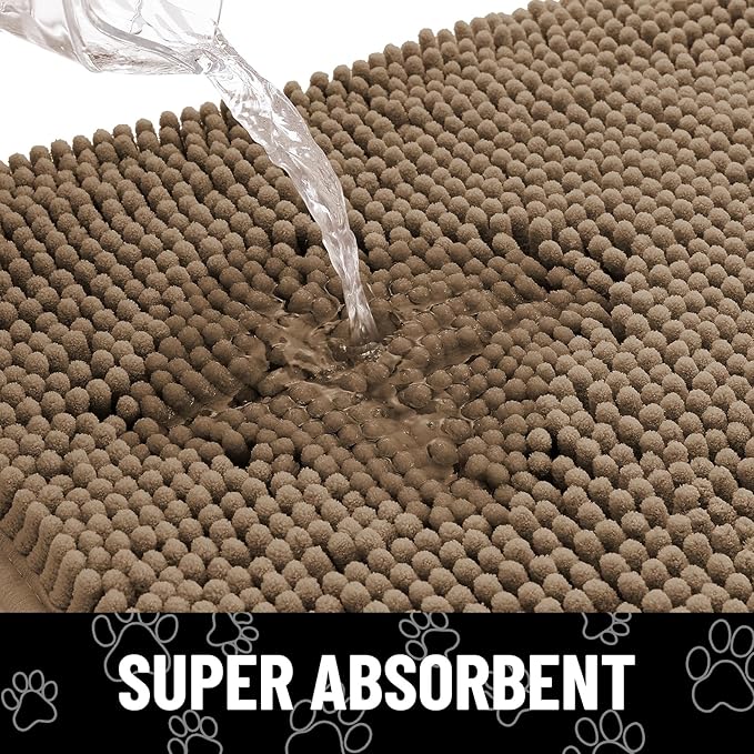 Smiry Dog Door Mat for Muddy Paws, Absorbent Dirt Trapper Non Slip Quick Dry Washable Chenille Mat for Mud Dogs, Entry Rug for Indoor and Outdoor (47x20 Inches, Camel and Black)