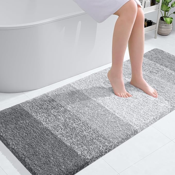 OLANLY Large Bathroom Rugs Mat 44x32, Extra Soft Absorbent Microfiber Bath Rugs, Rubber Backing, Quick Dry, Washable Bath Mats for Bathroom Floor, Tub and Shower, Home Decor Accessories, Light Grey