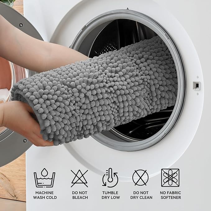 Bcoimo Large Bathroom Rug, Chenille Bath Mat with High Low Pile Design, Soft Absorbent Non Slip Bath Rug, Machine Washable Quick Dry Mat for Shower, Tub, Sink and Vanity