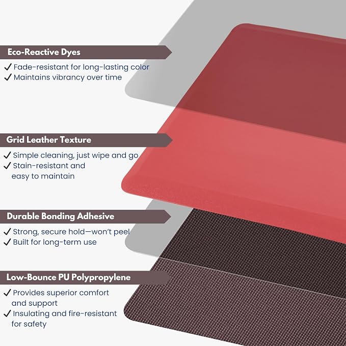 Art3d 1" Thick Kitchen Mats for Floor, Waterproof 20" X 32" Cushioned Comfort Mat, Anti Fatigue Mats for Kitchen, Ergonomic Standing Office Desk, Home and Garage, Red