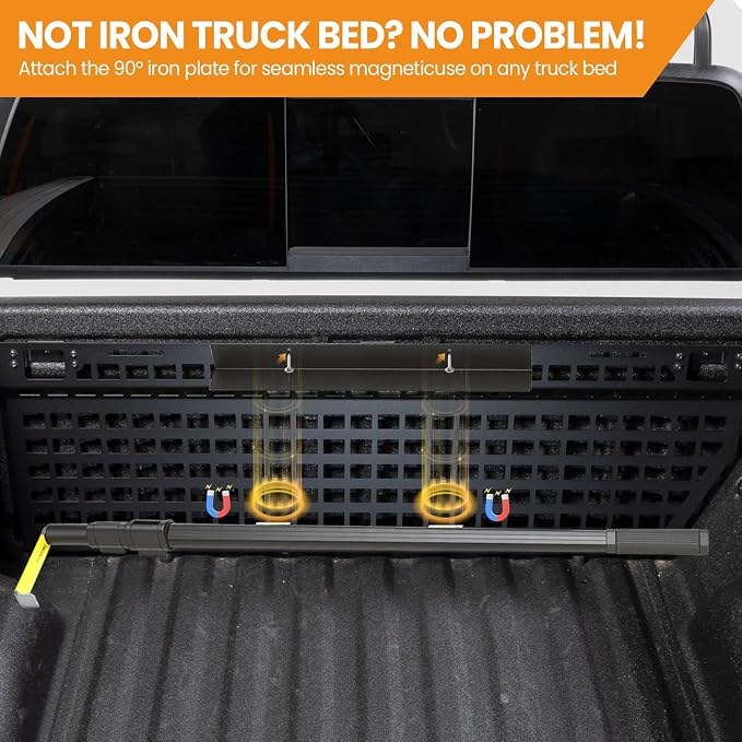 Magnetically Mounted 6.9 Ft Truck Cargo Grabber Reach Retriever Tool Upgraded Extendable Pickup Truck Bed Accessories, Multi-Use Telescoping Truck Bed Reach Tool with Two Hooks