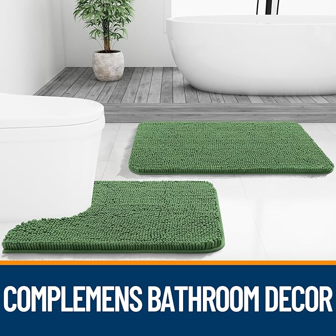 OLANLY Large Bathroom Rugs 40x24, Extra Soft Absorbent Chenille Bath Rugs, Rubber Backing Quick Dry, Machine Washable Bath Mats for Bathroom Floor, Tub and Shower, Home Decor Accessories, Olive Green