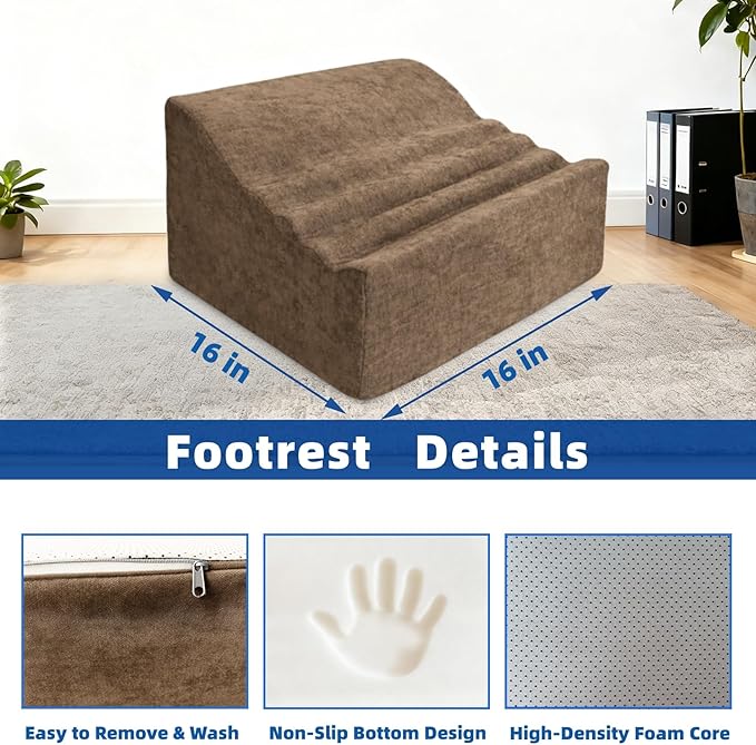 Foot Rest for Under Desk at Work, Non-Slip Office Foot Stool for Office Chair, Gaming Chair & Sofa, Leg Elevation Support for All-Day Comfort (Brown)