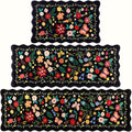 Kitchen Rugs Set of 3, Black Vintage Floral Scalloped Anti Fatigue Mats, Cushioned Non Slip PVC Floor Rugs, Comfort Standing Kitchen Floor Mats for Sink Laundry Office Home, 18x30, 18x48,18x60 Inch