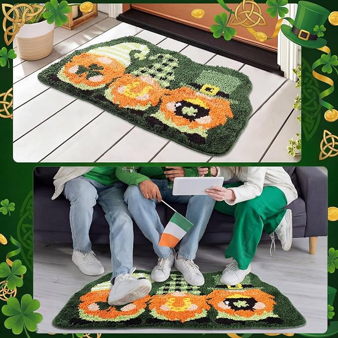 Capoda St. Patrick's Day Bathroom Rug 20 x 31.5 Inch Gnome Shamrock Bathroom Rug Non-Slip Washable Soft St. Patrick Bath Mat for Indoor Outdoor Home Kitchen Bath Decoration(1 Pcs, Gnome)