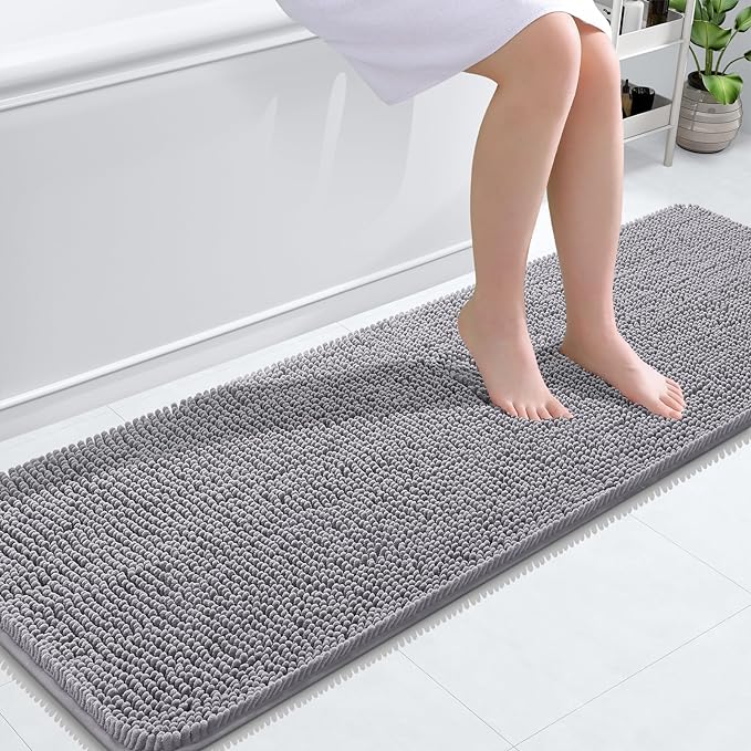 OLANLY Bathroom Runner Rugs 59x20, Extra Soft Absorbent Chenille Bath Rugs, Rubber Backing Quick Dry, Machine Washable Long Bath Mats for Bathroom Floor, Tub and Shower, Home Decor Accessories, Grey